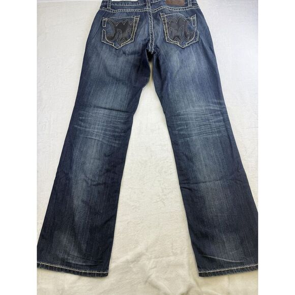 MEK Denim Jeans Mens 36x34 Blue Tetouan Straight Leg Contrast Stitch Distressed - Picture 14 of 15